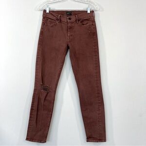 Mother The Muse Ankle Skinny Jeans 27 Blow Out Brown Cabernet Distress Mid Rise
